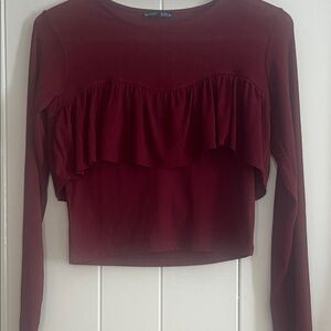 Zara Burgundy Ruffle Crop Top